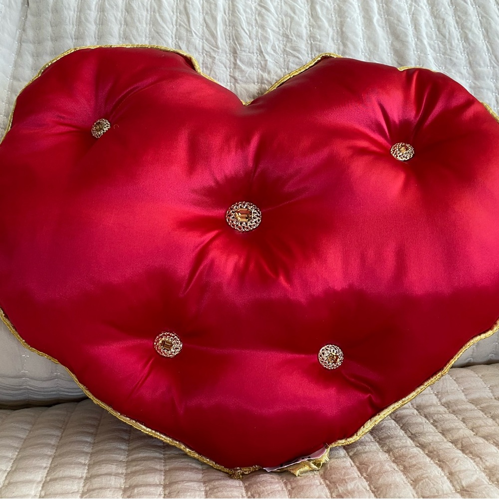 Amazing Red Heart-Shaped Cushion with Gold Accents